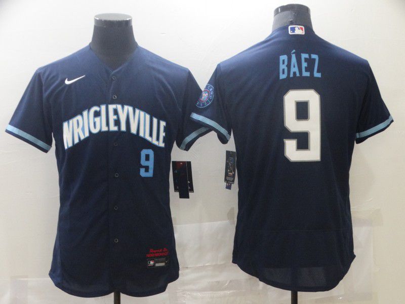 Men Chicago Cubs 9 Baez City Edition Blue Elite Nike 2021 MLB Jersey